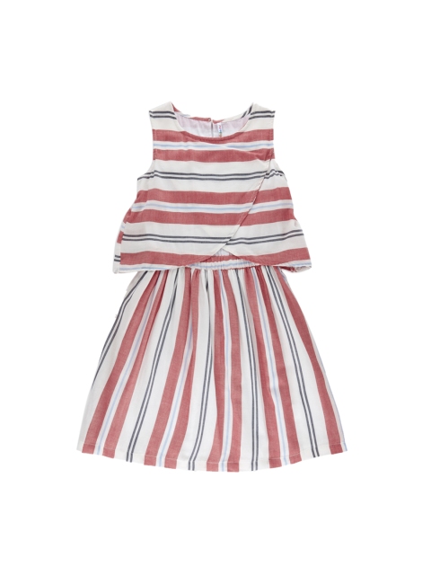 

POPPERS by Pantaloons Girls Red Striped Fit and Flare Dress