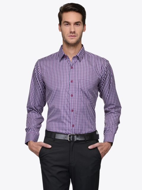 

English Navy Men Purple & Navy Blue Slim Fit Checked Formal Shirt