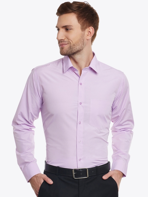 

English Navy Men Lavender Slim Fit Solid Formal Shirt