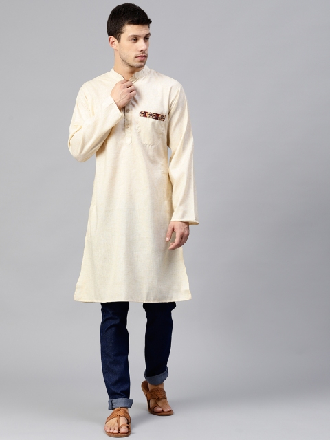 

Shree Men Cream-Coloured Solid Straight Kurta