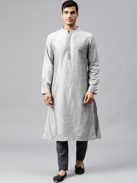 

Shree Men Grey Solid Straight Kurta
