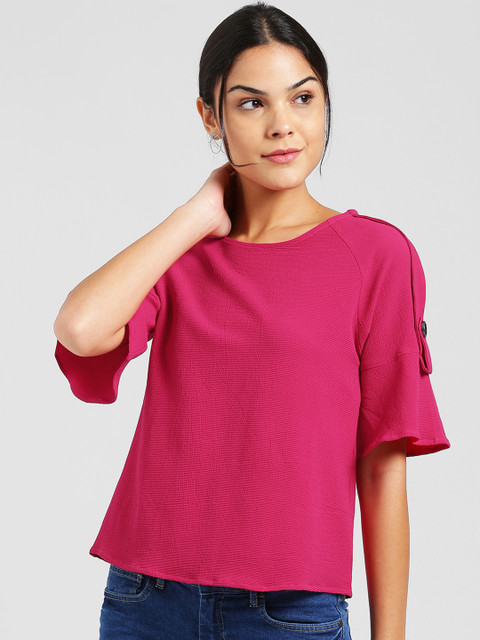 

Zink London Women Pink Solid A-Line Top