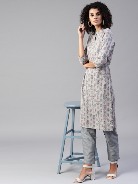 

Yufta Women Grey Printed Kurta with Trousers