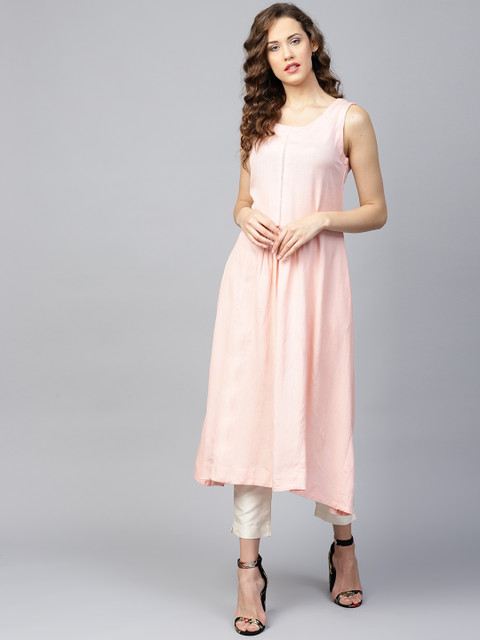 

Yufta Women Pink Solid A-Line Kurta