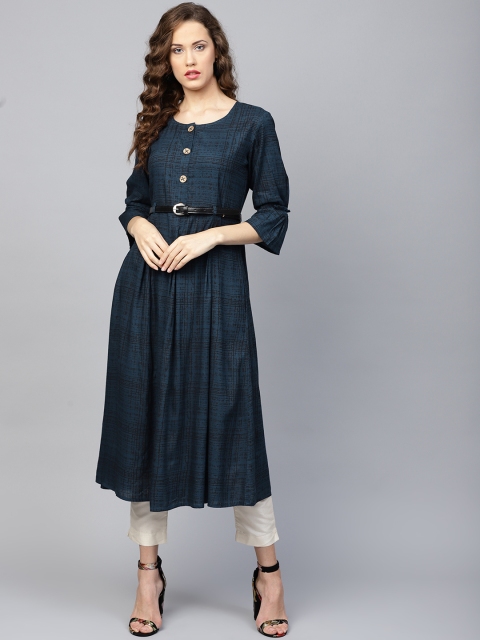 

Yufta Women Navy Blue & Black Printed A-Line Kurta