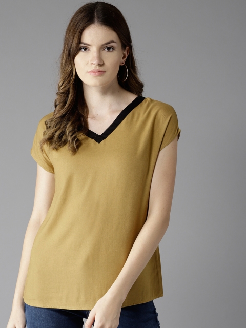 

HERE&NOW Women Mustard Brown Solid Top