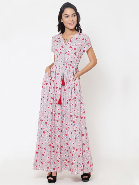 

Martini Women Grey & Red Printed Maxi Dress