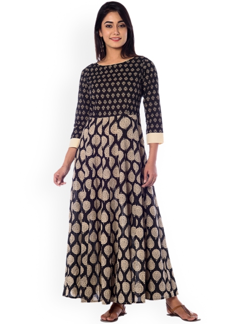 

anayna Women Black & Cream-Coloured Printed Maxi Dress