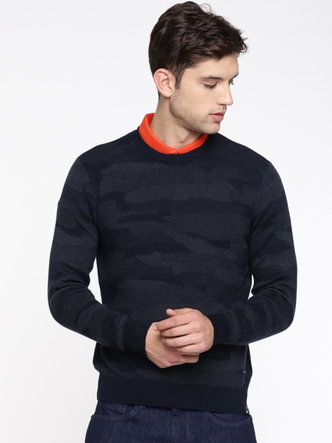 

Lee Men Navy Blue & Grey Self Design Pullover