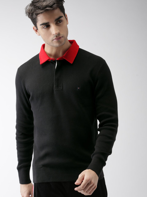 

Tommy Hilfiger LEWIS HAMILTON Men Black Solid Polo Collar T-shirt
