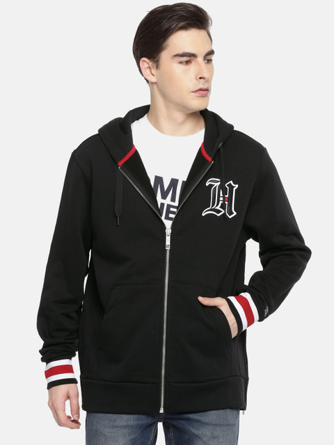 

Tommy Hilfiger Men Black Solid Hooded Sweatshirt