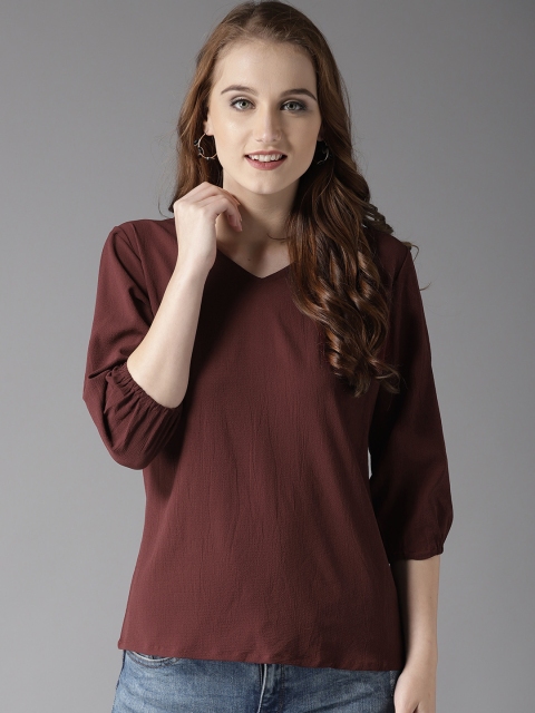 

HERE&NOW Women Burgundy Solid A-Line Top