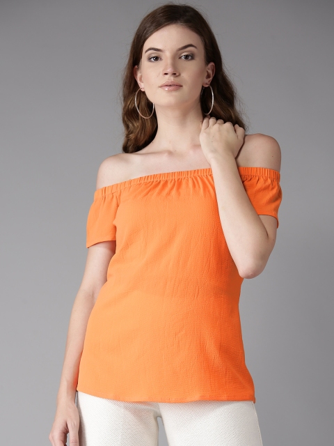 

HERE&NOW Women Orange Solid Bardot Top