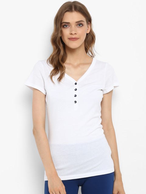 

Mode by Red Tape Women White Solid V-Neck T-shirt