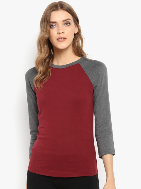 

Mode by Red Tape Women Maroon Solid Round Neck T-shirt