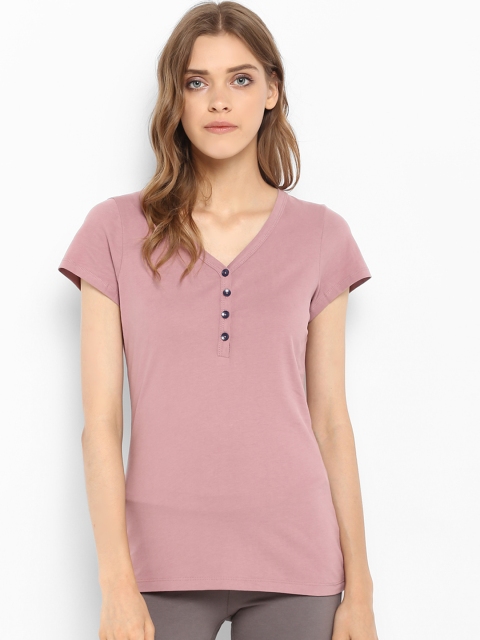 

Mode by Red Tape Women Pink Solid V-Neck T-shirt