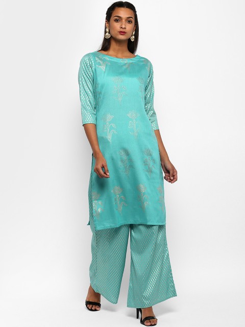 

ZIYAA Women Turquoise Blue Printed Kurta with Palazzos