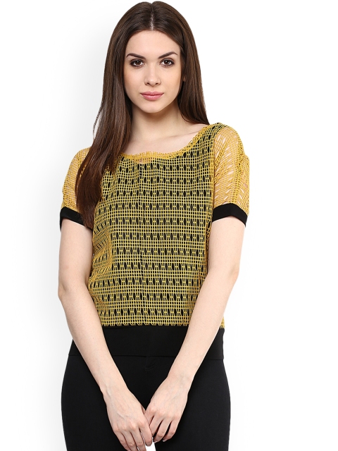 

Mayra Women Yellow Self Design Top