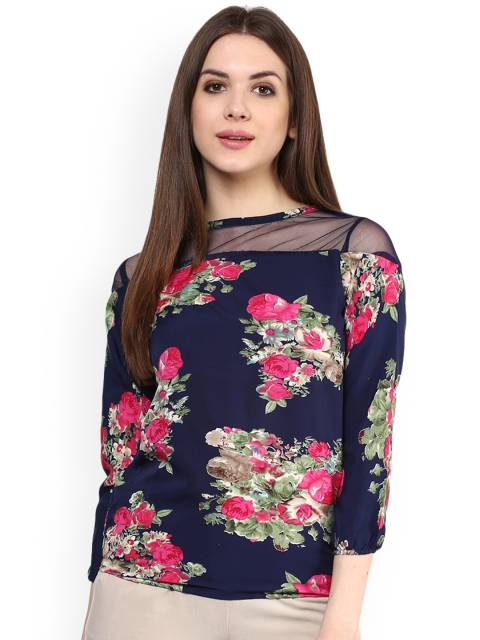 

Mayra Women Navy Blue Printed Blouson Top