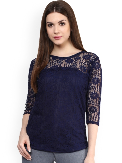 

Mayra Women Navy Blue Self Design Top