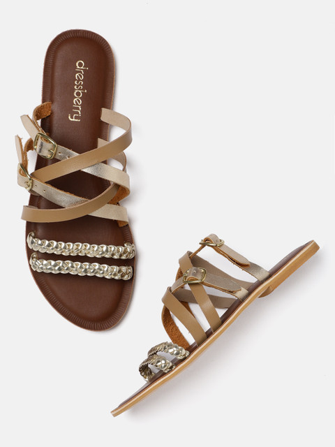 

DressBerry Women Gold-Toned Solid Open Toe Flats