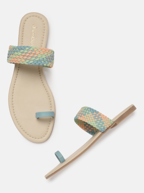 

DressBerry Women Blue & Peach Woven Design One Toe Flats