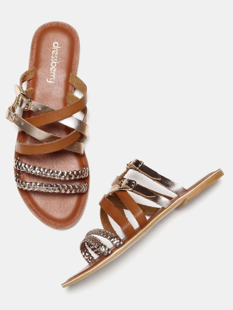

DressBerry Women Muted Gold-Toned & Brown Colourblocked Flats