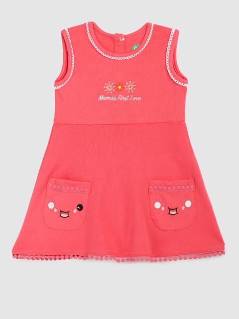 

YK Infant Girls Coral Solid Organic Cotton A-Line Dress