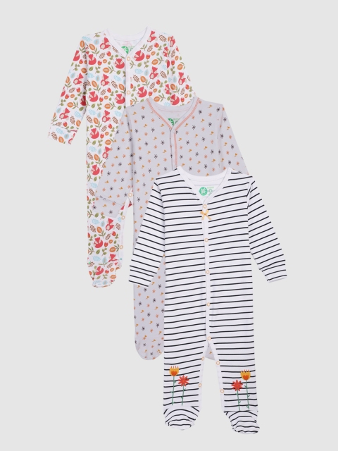 

YK Organic Infant Girls Pack of 3 Sleepsuits, White