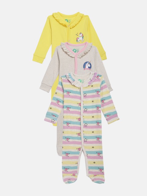 

YK Infant Girls Pack of 3 Sleepsuits, Yellow