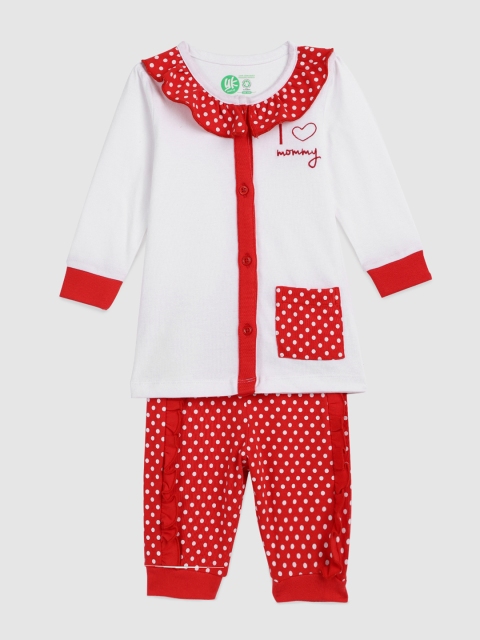 

YK Infant Girls White & Red Organic Cotton Night Suit
