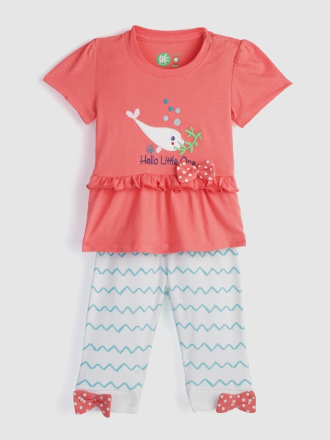 

YK Infant Girls Pink & White Self Design Top with Trousers