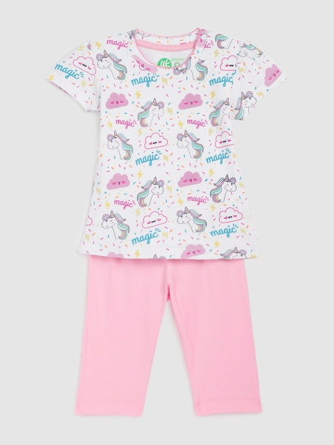 

YK Organic Girls White & Pink Printed Night Suit