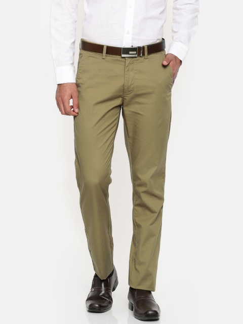 

Peter England Men Khaki Super Slim Fit Solid Formal Trousers