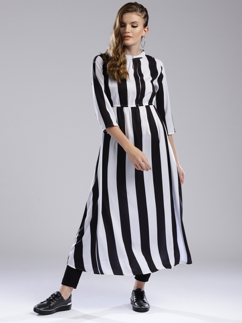 

Hubberholme Women White & Black Striped Empire A-Line Kurta