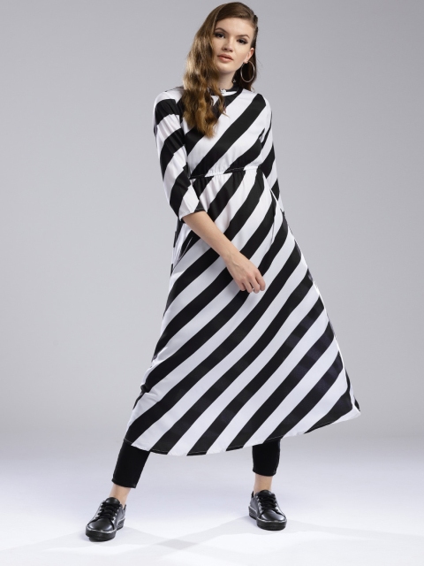 

Hubberholme Women White & Black Striped Empire A-Line Kurta