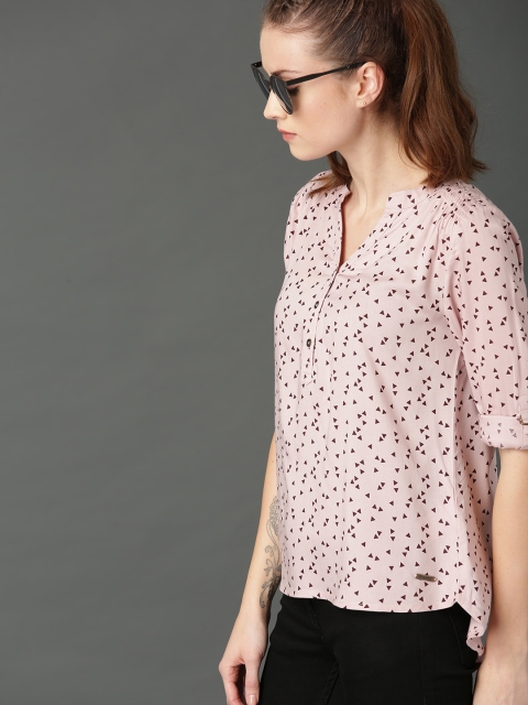 

Roadster Women Pink Printed Shirt Style Top