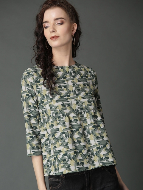 

Roadster Women Green Printed Empire Top