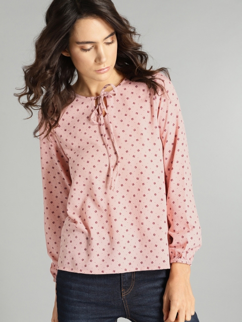 

Roadster Women Pink & Maroon Printed Top