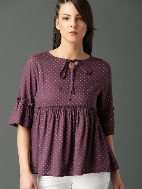 

Roadster Women Burgundy Printed Top