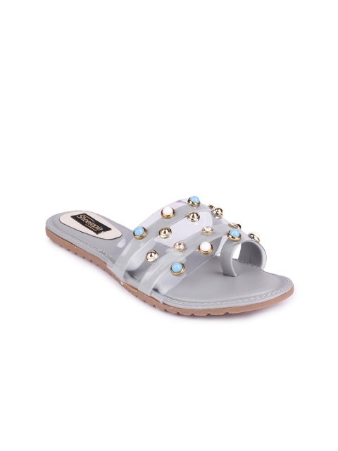 

Shoetopia Women Grey Embellished Synthetic Open Toe Flats