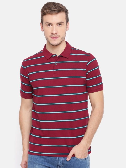 

Peter England Casuals Men Maroon Striped Polo Collar T-shirt