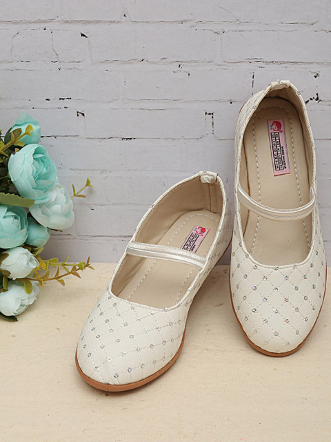 

DChica Girls White Woven Design Synthetic Patent Ballerinas