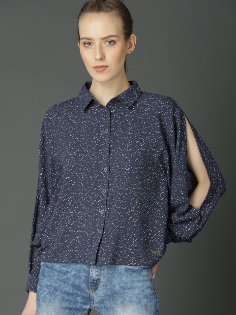 

Roadster Women Blue Slit Sleeve Printed Shirt