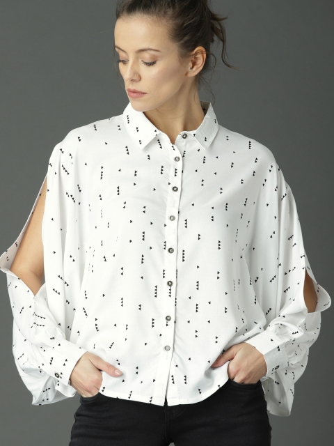 

Roadster Women White Printed Shirt Style Top