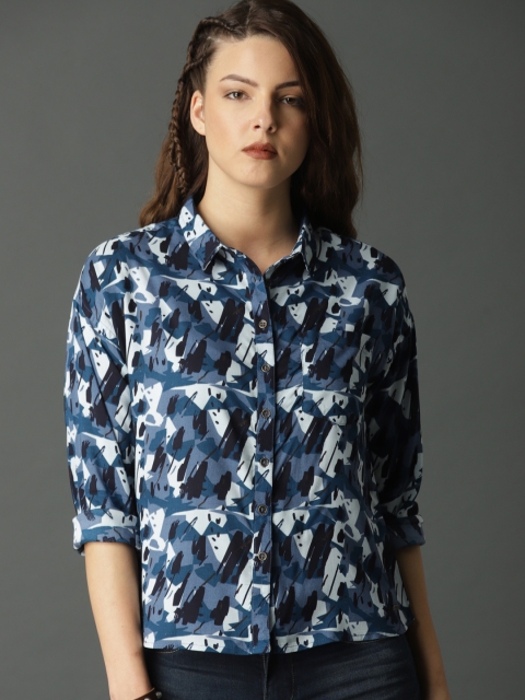 

Roadster Women Blue Regular Fit Printed Casual Shirt