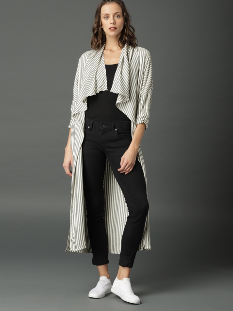 

Roadster Off-White & Grey Striped Open Front Shrug