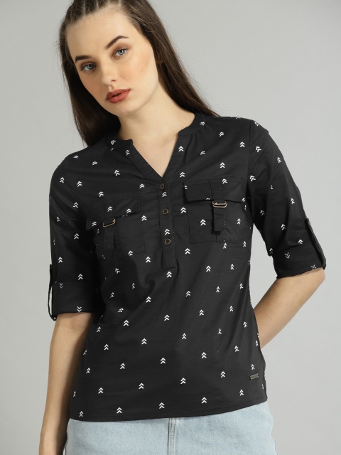 

Roadster Fast and Furious Women Navy Blue Regular Fit Printed Casual Shirt