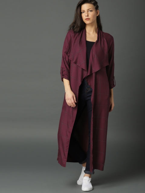 

Roadster Burgundy Checked Open Front Shrug