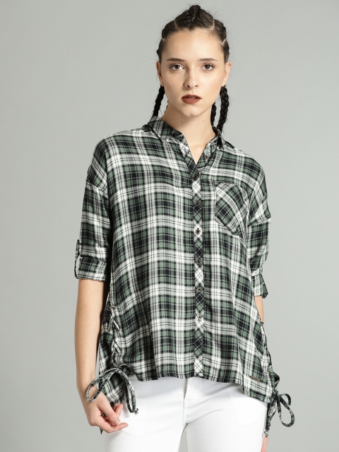 

Roadster Women Green & Off-White Checked Shirt Style Top